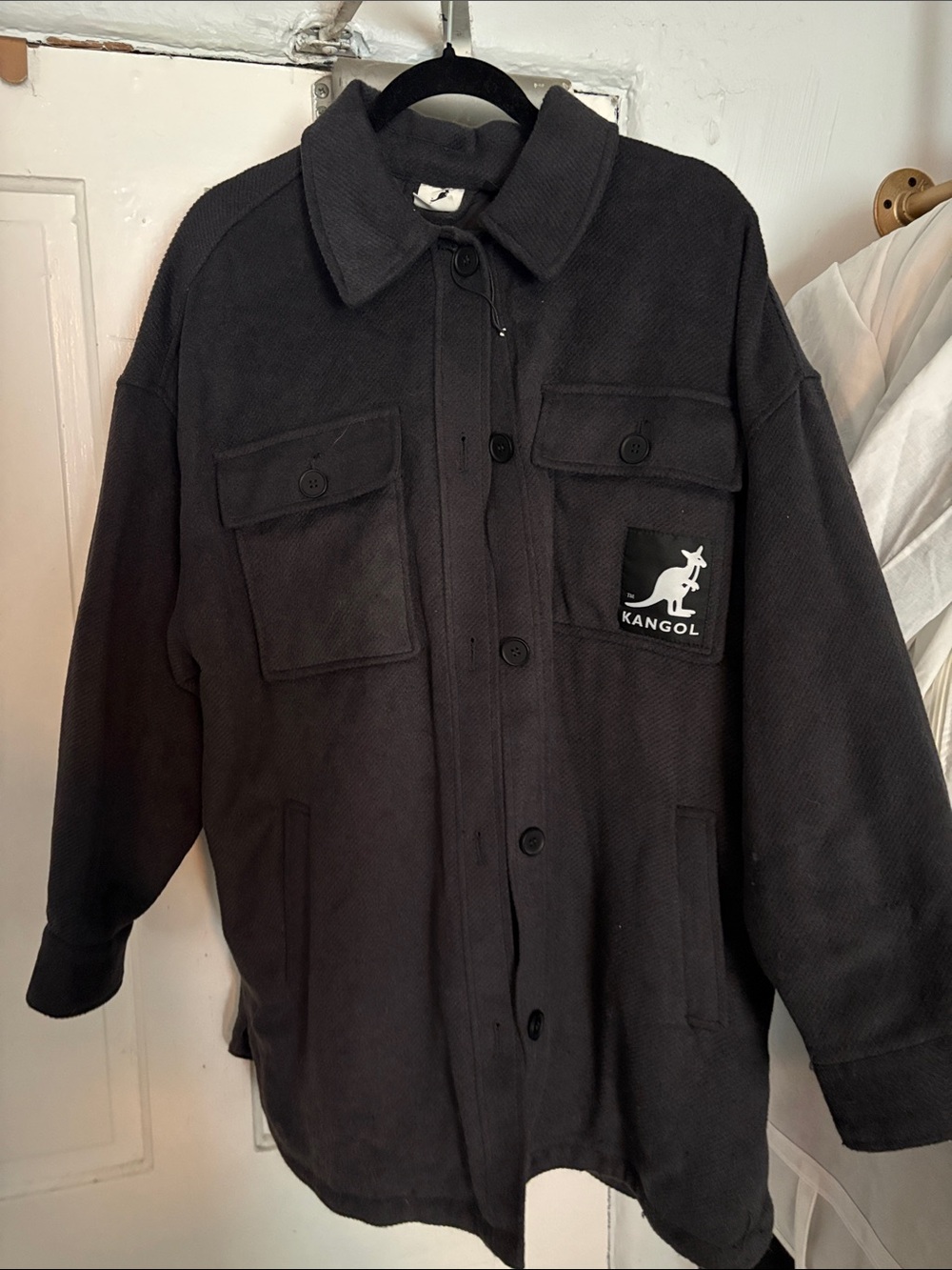 Kangol x H&M Black Button-Up Lightweight Shirt Jacket